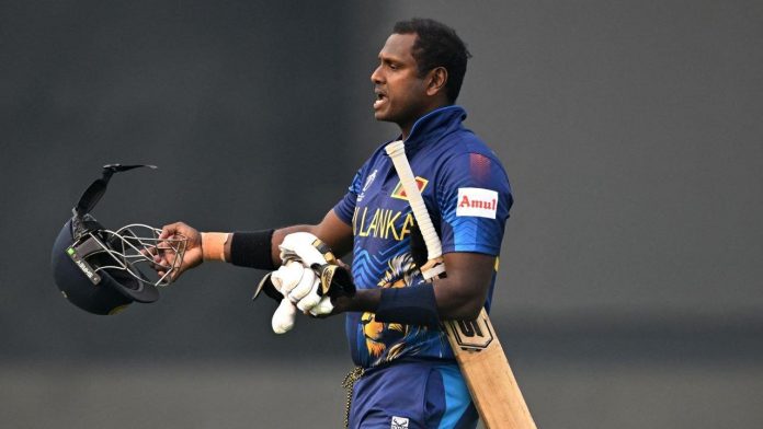 Cricket player Angelo Mathews of Sri Lanka became the first batsman to be timed out