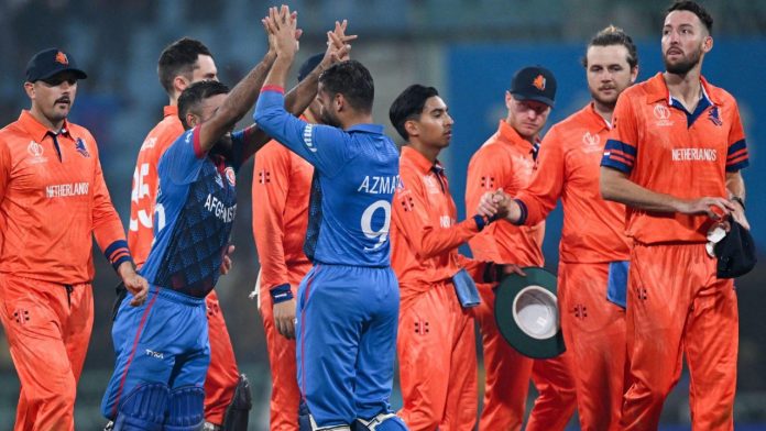 Rahmat Shah and Hashmatullah Shahidi both reach fifty as Afghanistan defeats the Netherlands by seven wickets