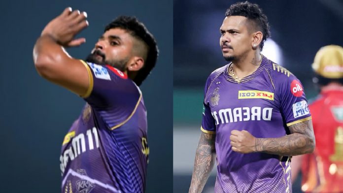 Shreyas Iyer of KKR mimics Sunil Narine's bowling motion in the nets