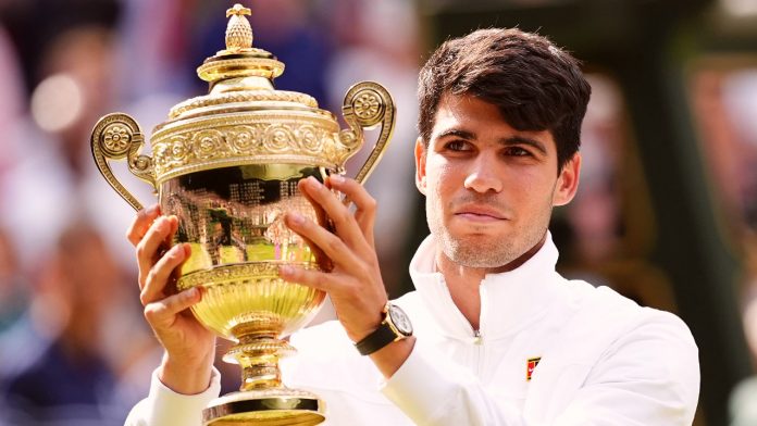 Carlos Alcaraz, a Spanish tennis player, receives congratulations from Sachin Tendulkar on winning Wimbledon 2024