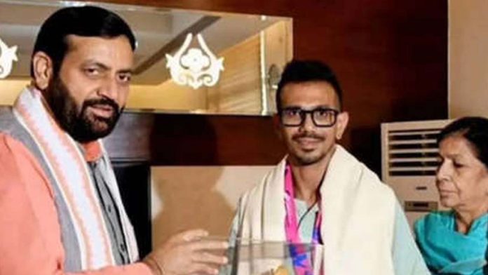 Haryana Chief Minister Nayab Singh Saini felicitates Yuzvendra Chahal for India's T20 WC victory