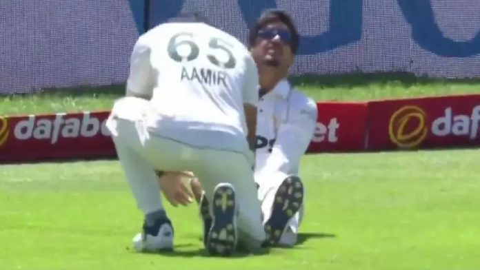 Saim ayub stretchered off due to injury against south africa match